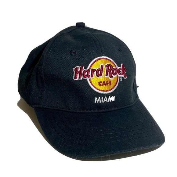 Hard Rock Miami black embroidered hat cap hook n loop adjustable strap preowned - Picture 7 of 7